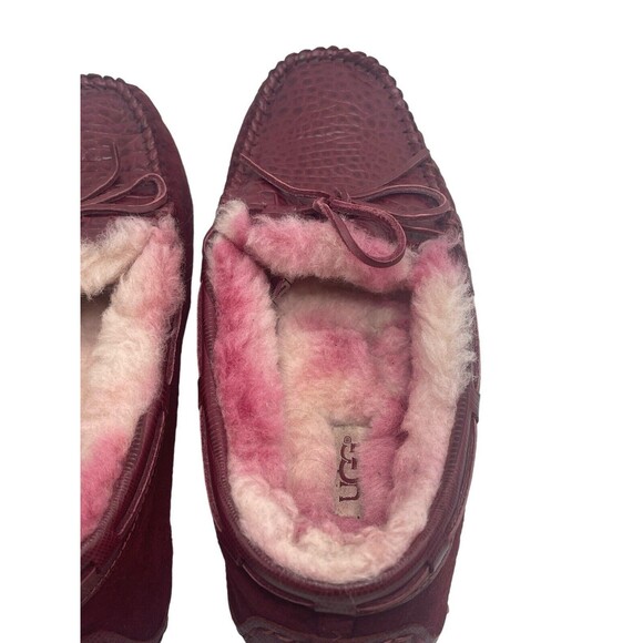 UGG Dakota Croco WMN SUEDE LEATHER WOOL Burgundy SLIPPERS Moccasins SZ 9 - Picture 14 of 16